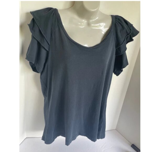 Current/Elliott Blue Double Ruffle Cotton Scoop Neck Tee Shirt Womens Large - Picture 5 of 7